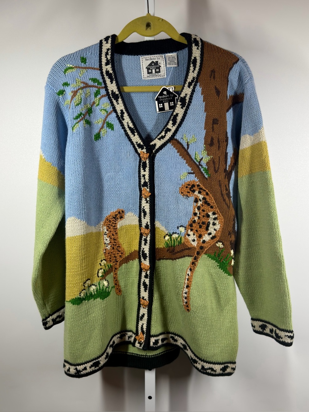 Storybook Knits Cheetah Handknit Cardigan NWT Size Large Vintage